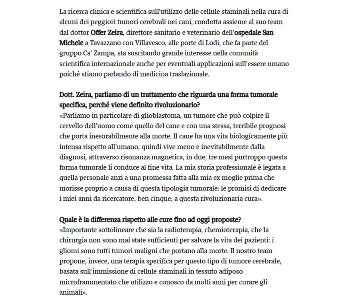 intervista offer zeira su corriere della sera